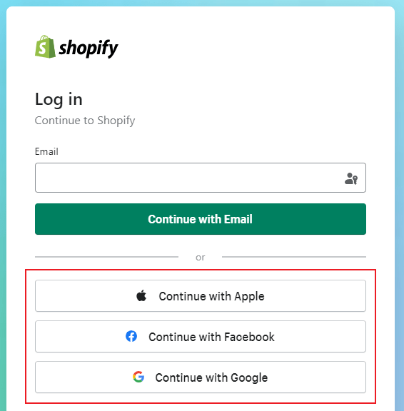 Shopify website login with 3rd parties