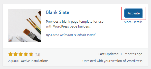 Install and activate blank slate plugin to create header and footer less page in wordpress